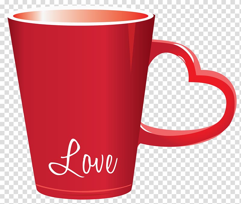 red mug illustration, Cup Valentine\'s Day Heart , Red Valentine Love Cup transparent background PNG clipart
