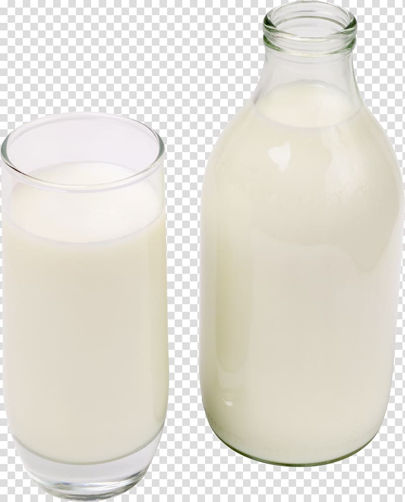 clear bottle and clear drinking glass filled with milk, Soy milk Buttermilk Bottle Cow\'s milk, milk bottle transparent background PNG clipart