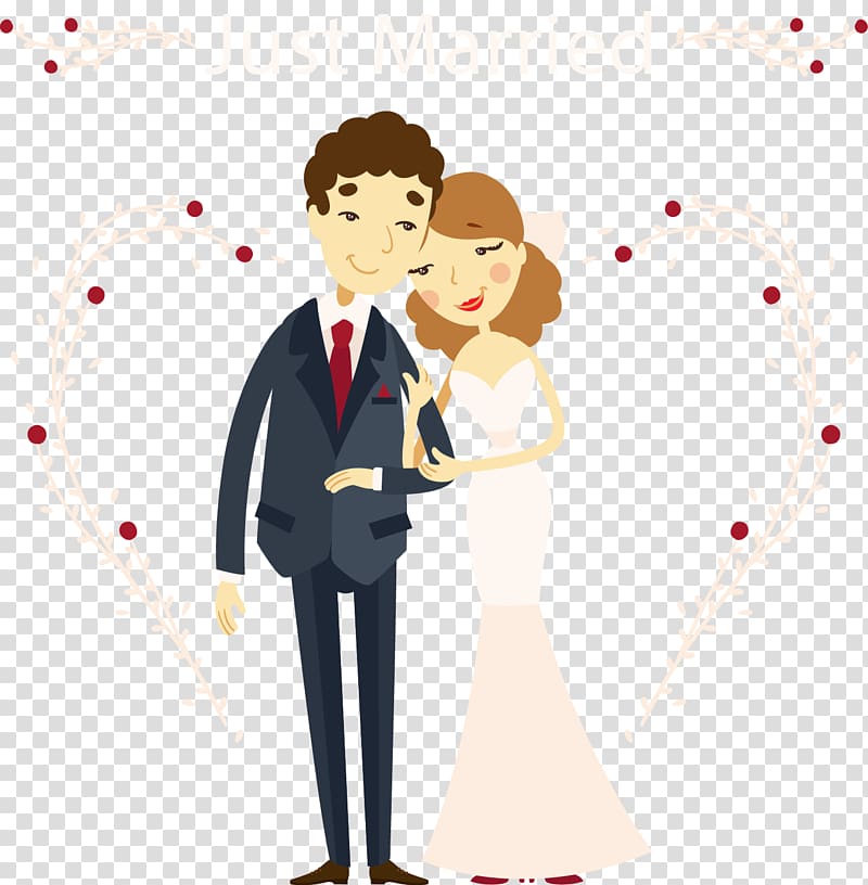 Echtpaar Marriage Cartoon, painted bride and groom transparent background PNG clipart