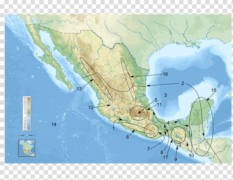 Sierra Madre Oriental Map Mesoamerica Atlas Physische Karte, map transparent background PNG clipart