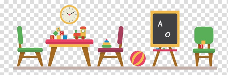table and chairs with toys atop illustration, Classroom Kindergarten Toy Child, School transparent background PNG clipart