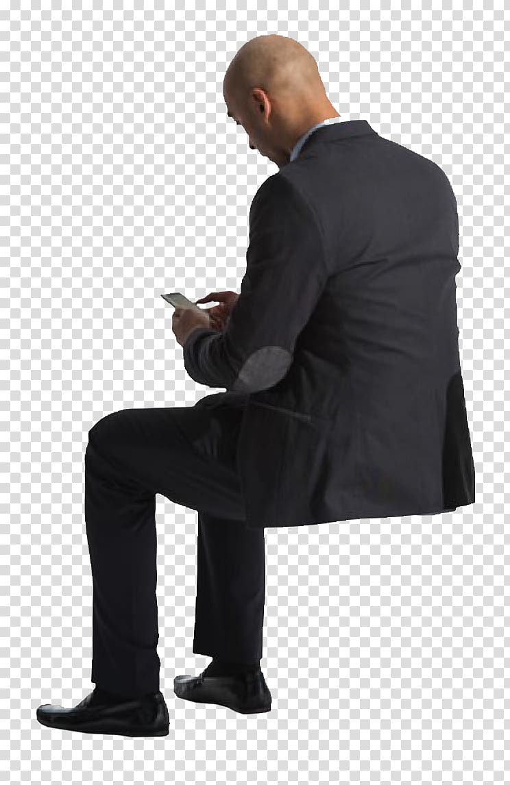 man in black suit holding Android smartphone, Bean Bag Chairs Human back Sitting, sitting transparent background PNG clipart