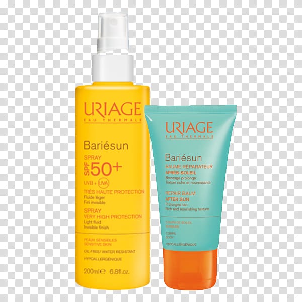 Sunscreen Uriage-les-Bains Aerosol spray Lotion Factor de protección solar, Spf50 transparent background PNG clipart