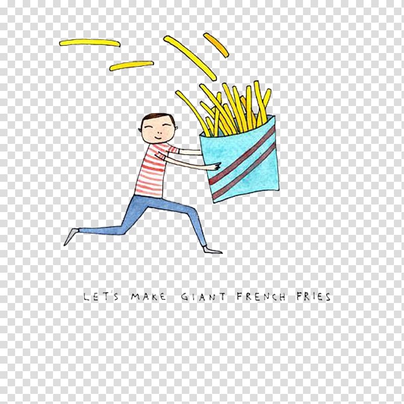 French fries Drawing Watercolor painting Illustration, Boy running holding French fries transparent background PNG clipart