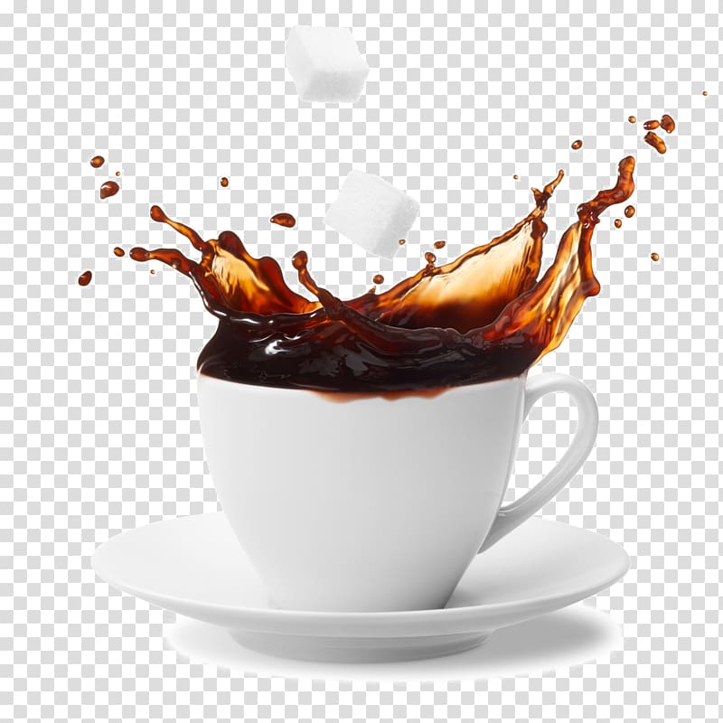 white sugar cubs falling on to cup of coffee, Coffee Juice Tea Cafe Cold brew, coffee transparent background PNG clipart