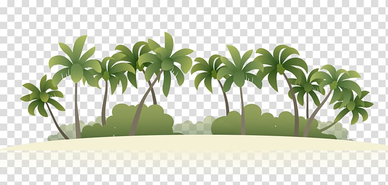 palm trees on island illustration, Summer vacation Beach Island, Coconut Grove transparent background PNG clipart