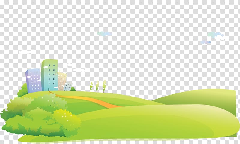 multicolored buildings illustration, Cartoon Landscape, road leading to the town transparent background PNG clipart