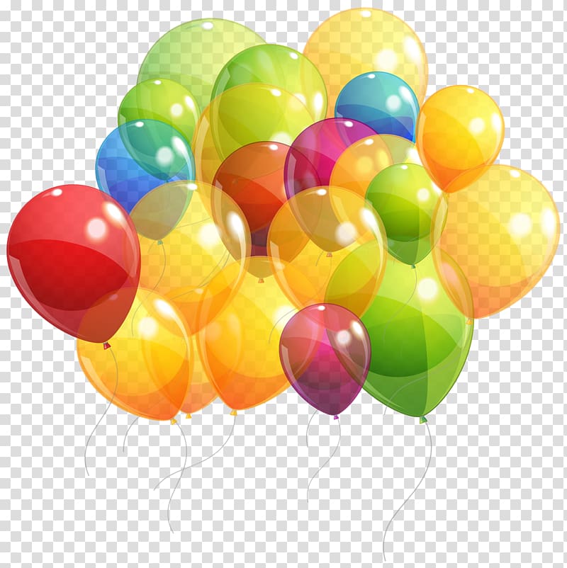 balloons illustration, Yellow Balloon, Colorful Balloons Bunch transparent background PNG clipart