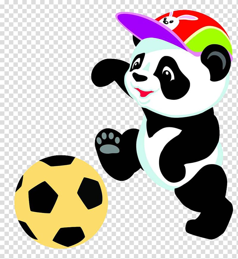 Giant panda Cartoon Drawing , The panda who plays football transparent background PNG clipart