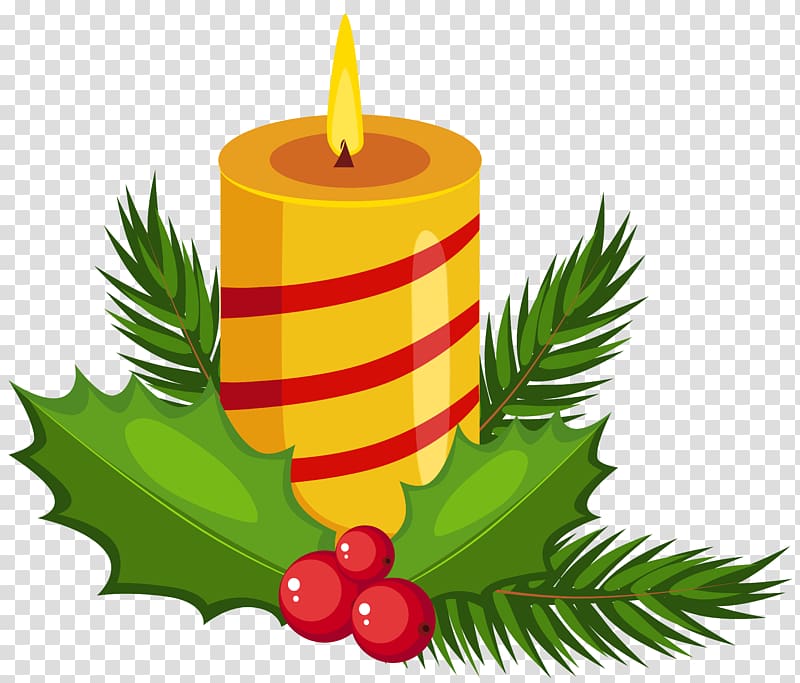 illustration of yellow candle, Candle Christmas Advent, Christmas Holly Candle transparent background PNG clipart