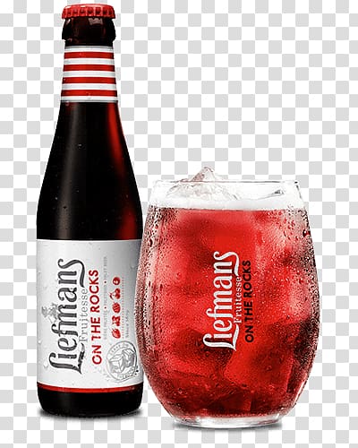 Liefmans beer bottle beside drinking glass, Liefmans on the Rocks transparent background PNG clipart