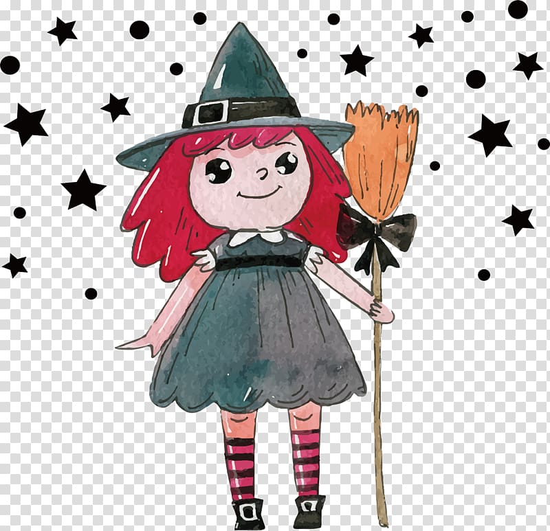 Watercolor painting Boszorkxe1ny Illustration, Lovely witch painted with watercolor transparent background PNG clipart