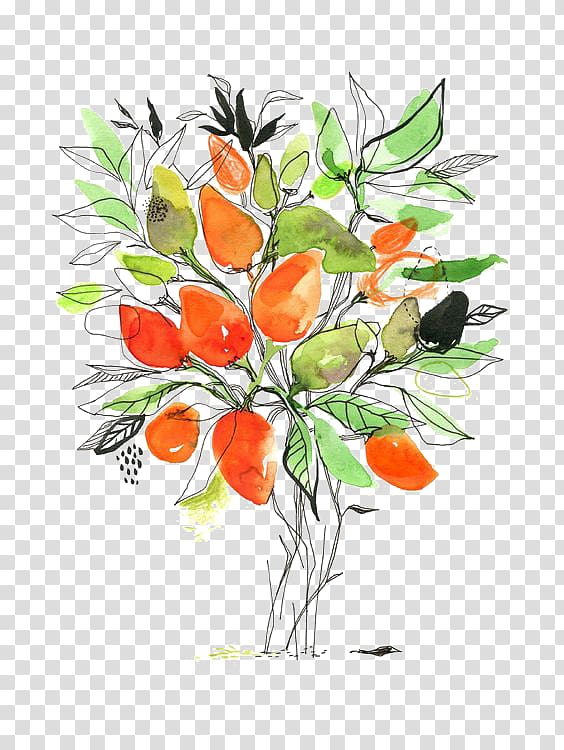 Watercolor painting Floral design Cartoon Illustration, Hand-painted watercolor mango transparent background PNG clipart