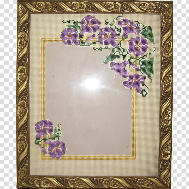 Frames Cross-stitch Embroidery Morning glory, embroidered flowers transparent background PNG clipart