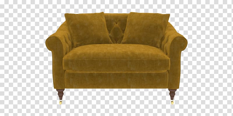 Loveseat Club chair Couch, golden yellow material transparent background PNG clipart