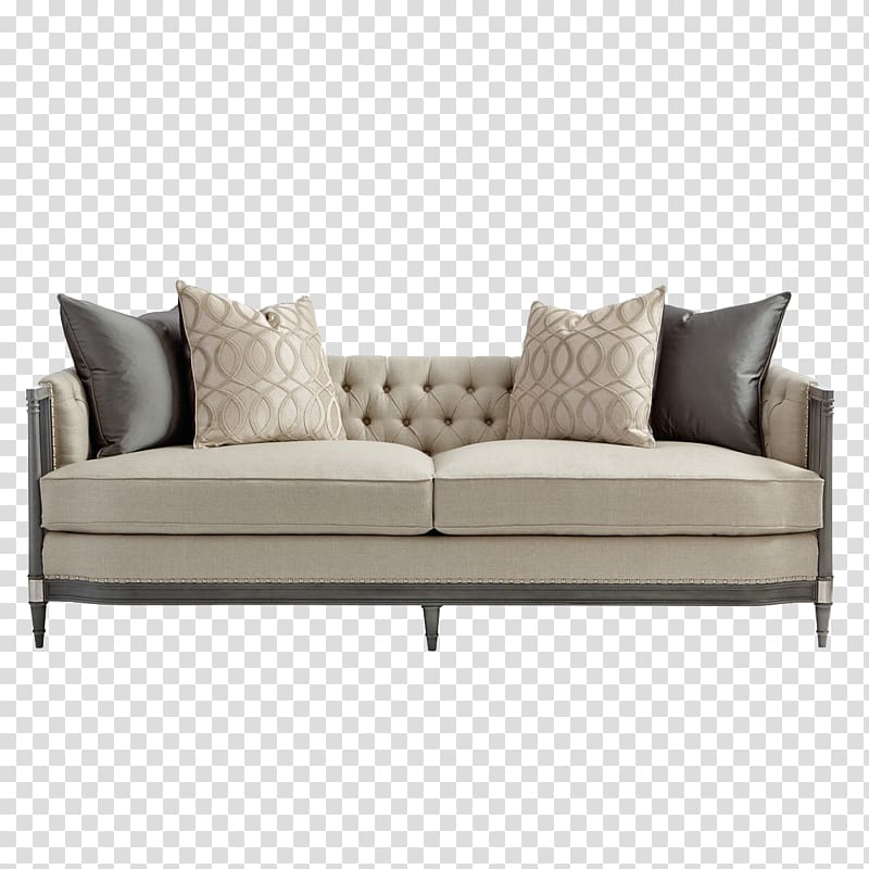 tufted gray 2-seat sofa and throw pillows, Nightstand Couch Table Upholstery Living room, European simple double sofa transparent background PNG clipart