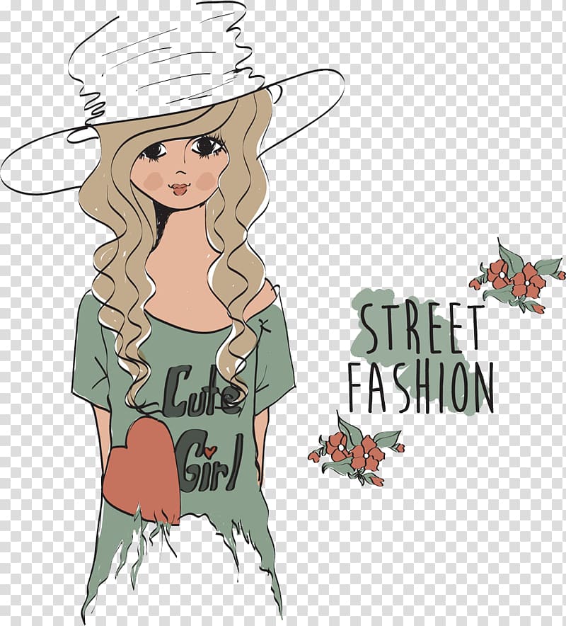 Woman with a Hat Cartoon Illustration, Cartoon Girl transparent background PNG clipart