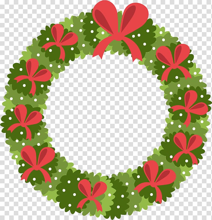 Wreath Christmas Garland , green bow ring transparent background PNG clipart