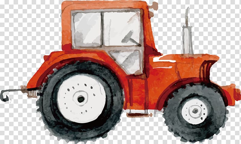orange tractor illustration, Farm Agriculture Tractor, Hand-painted illustration tractor transparent background PNG clipart