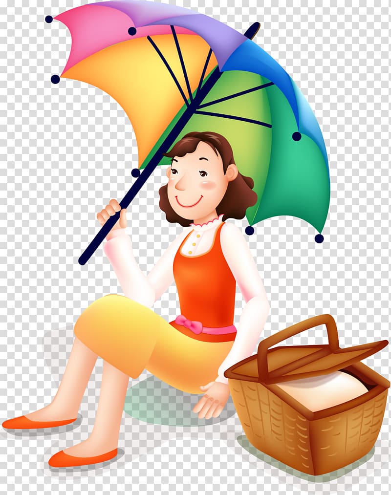Picnic , picnic woman holding umbrella transparent background PNG clipart
