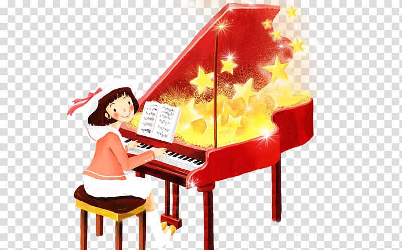 Piano Cartoon Illustrator Illustration, Little girl playing the piano transparent background PNG clipart