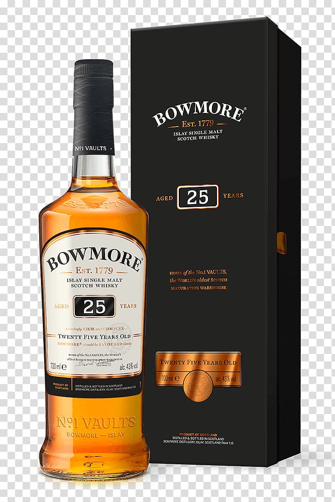 Bowmore Single malt whisky Single malt Scotch whisky Whiskey, 25 year old transparent background PNG clipart