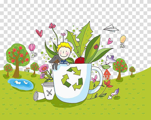 Floral design Drawing Illustration, The child is in the cup transparent background PNG clipart