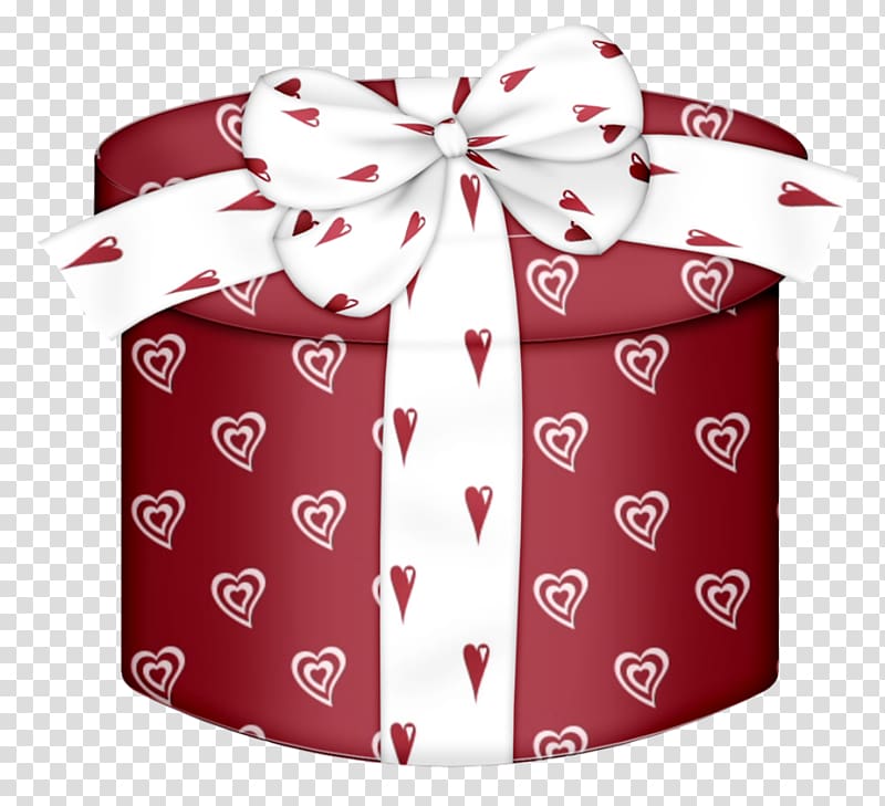 blue and white heart print gift box illustration, Box Christmas gift Paper, Red Heart Round Gift Box transparent background PNG clipart