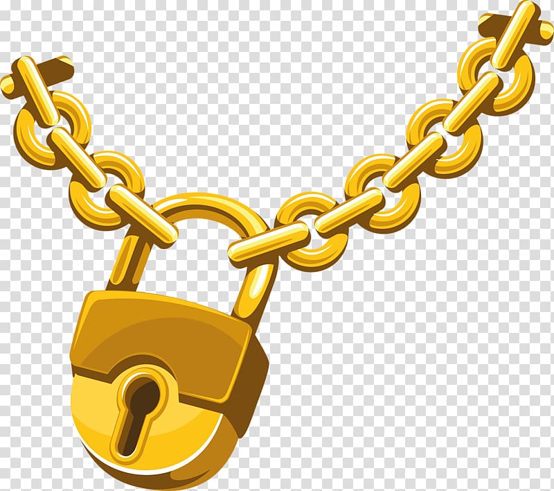 gold chain and padlock illustration, Chain Lock , Gold chains transparent background PNG clipart