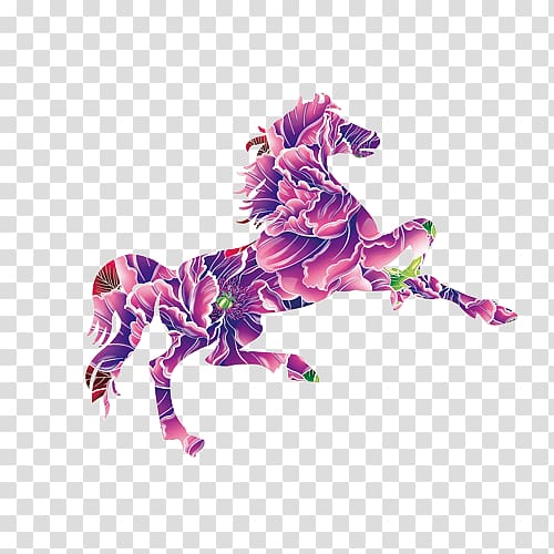 purple floral horse , Horse Illustration, horse transparent background PNG clipart