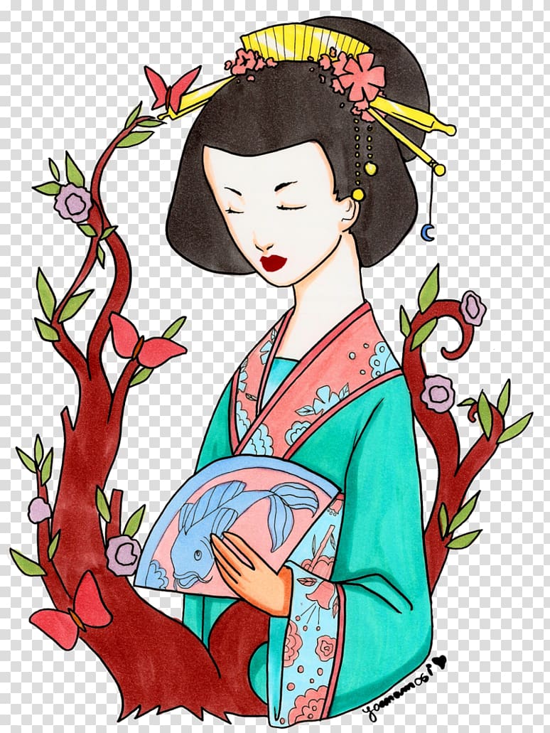 Drawing Artist, samurai geisha transparent background PNG clipart