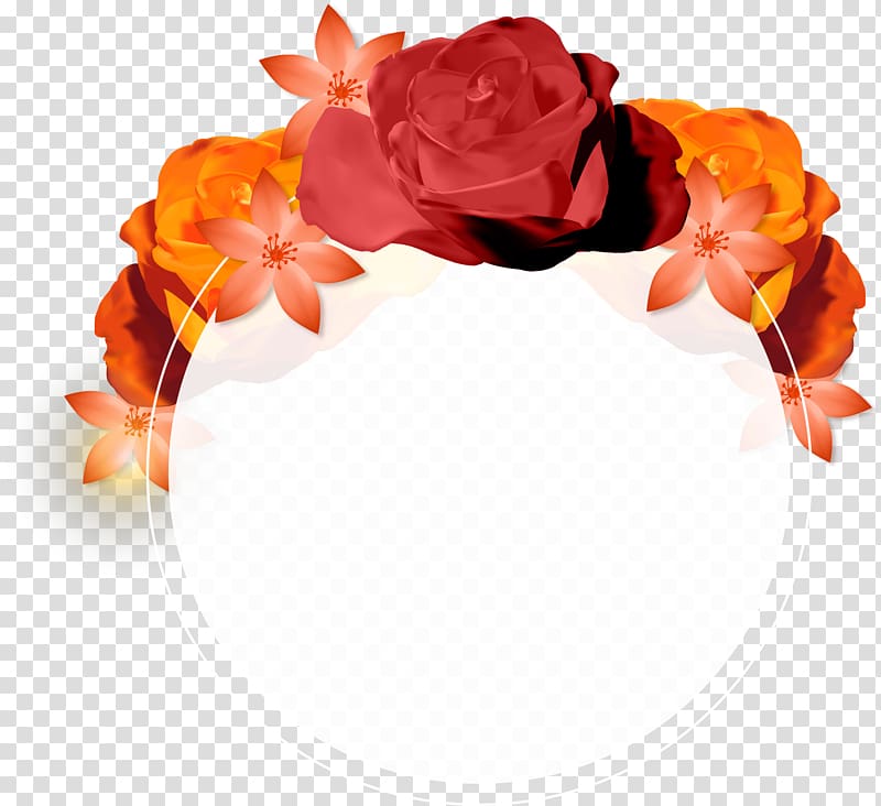 hand-painted flower decoration round label transparent background PNG clipart