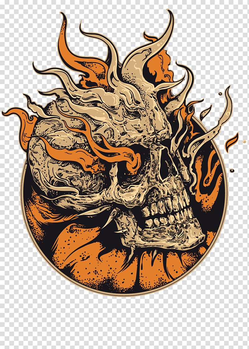 skull illustration, Human skull symbolism Skull art Illustration, Flame Skeleton transparent background PNG clipart