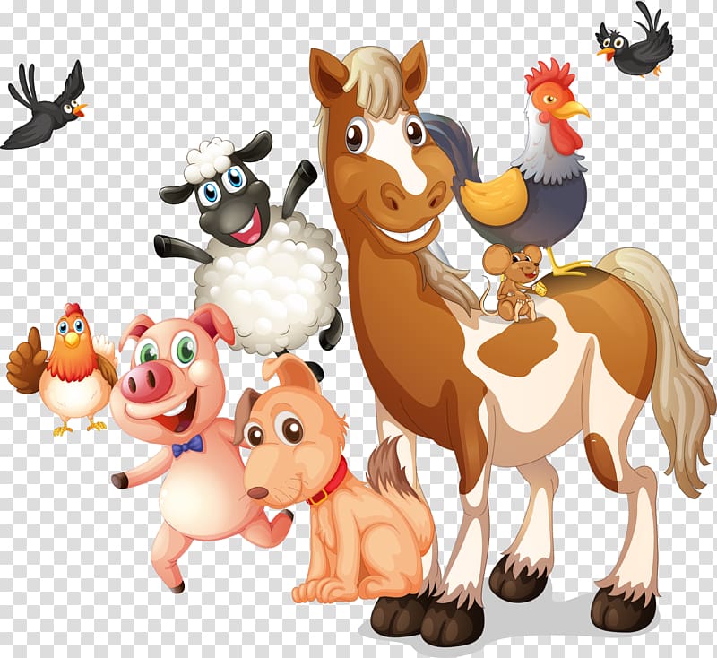 Farm Live Illustration, cartoon animals, animals illustration transparent background PNG clipart