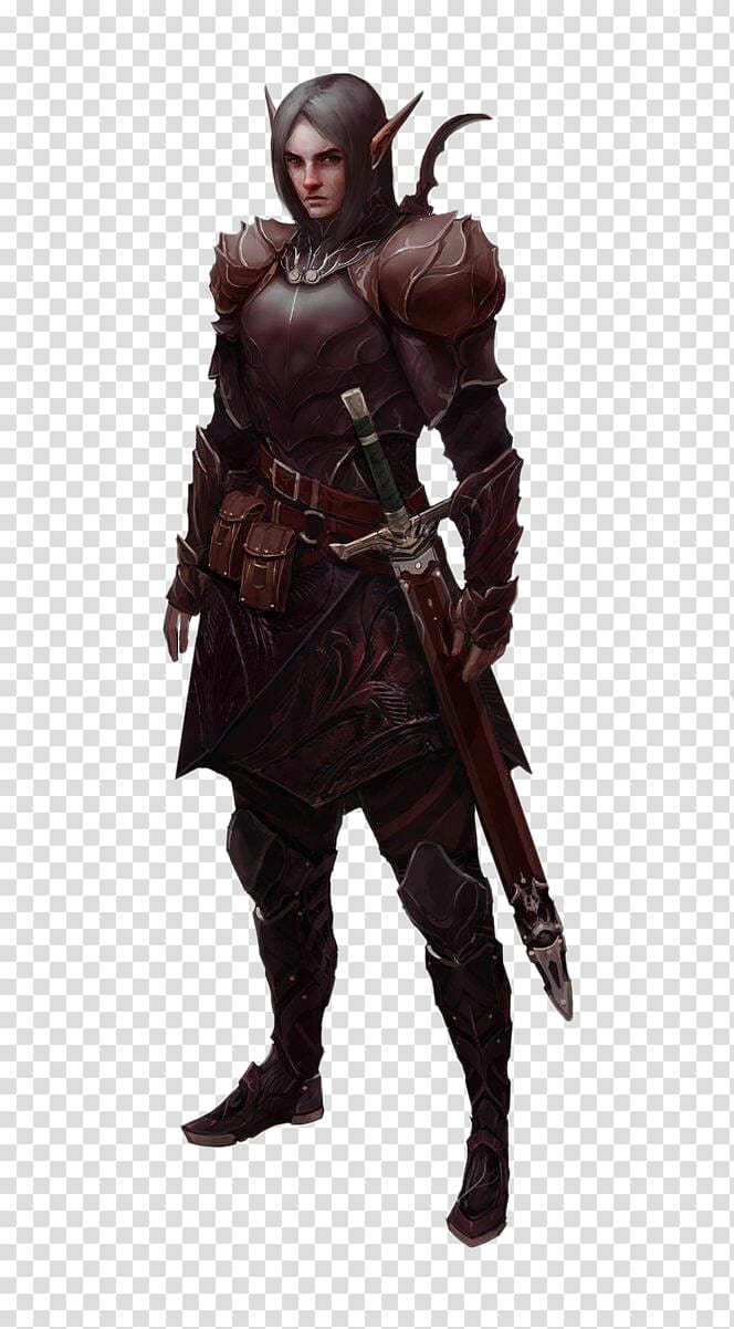 man in black armor , Dungeons & Dragons Seven Knights Pathfinder Roleplaying Game Art, Elf male soldiers transparent background PNG clipart