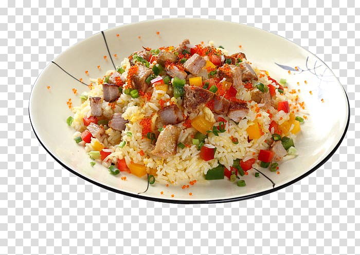 Yangzhou fried rice Teppanyaki Pilaf Char siu, French foie gras iron pork fried rice transparent background PNG clipart