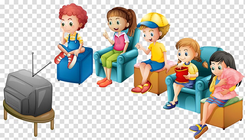 five kids watching television illustration, Television Illustration, Children watch TV transparent background PNG clipart