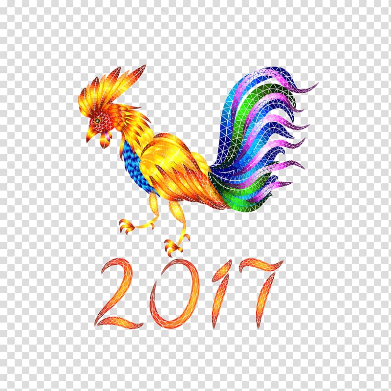 Chinese zodiac Chinese New Year Rooster , new Year,Colorful,Rooster,Chinese New Year transparent background PNG clipart