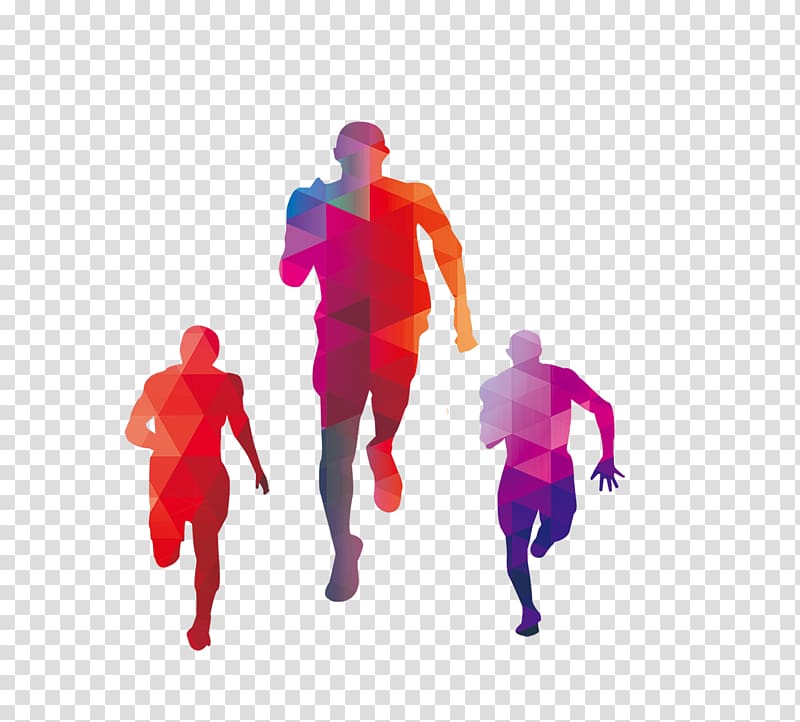 Silhouette T6K 4A5 Poster, Bright colored running man polygon transparent background PNG clipart