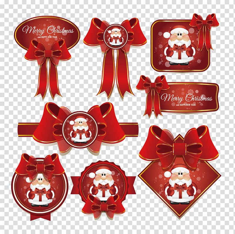 Santa Claus Christmas Label, Christmas bow tag transparent background PNG clipart