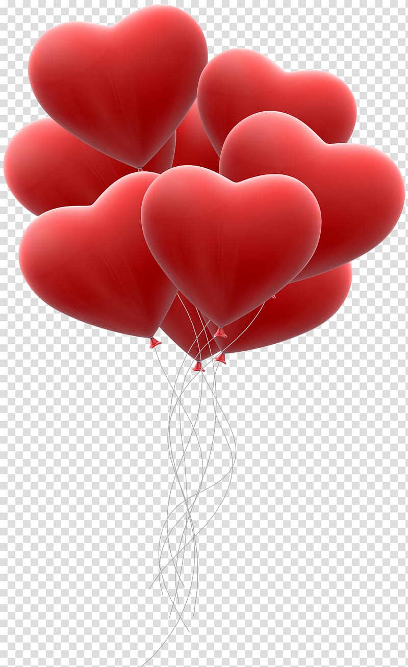 red balloon hearts illustration, Heart Red , Red Hearts Balloon Bunch transparent background PNG clipart