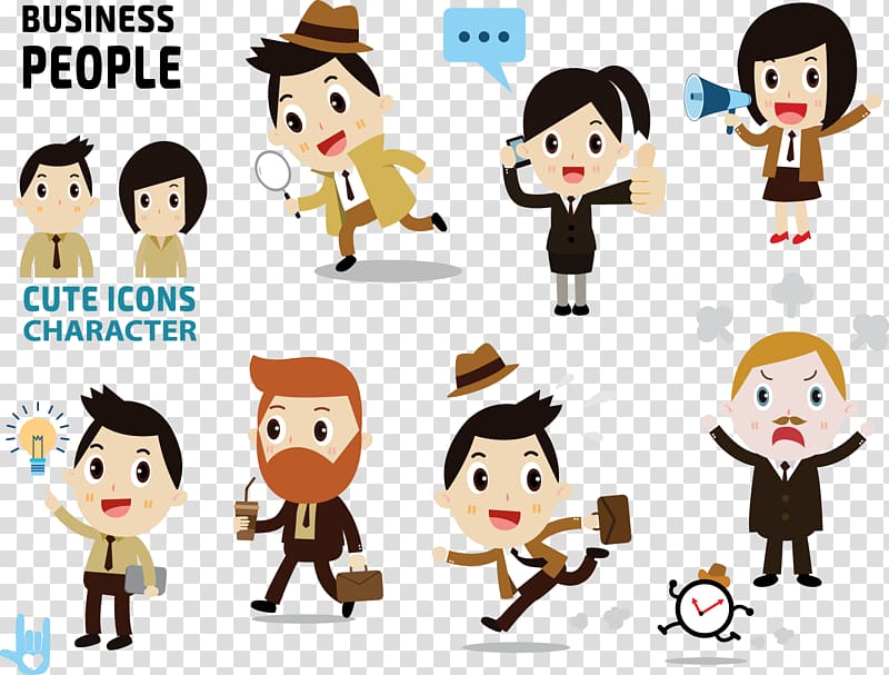 Cartoon , Cute little cartoon version of business people transparent background PNG clipart
