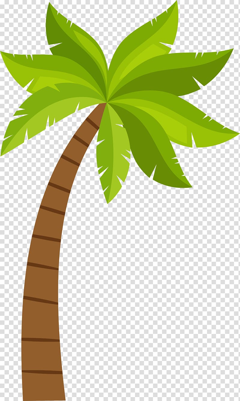 green and brown tree illustration, Coconut Arecaceae, Cartoon coconut tree pattern transparent background PNG clipart