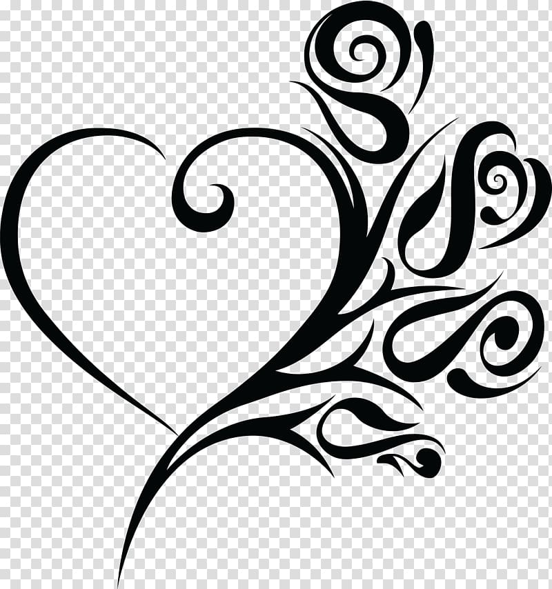 black heart and flowers stencil, Wedding Heart , rose tattoo transparent background PNG clipart