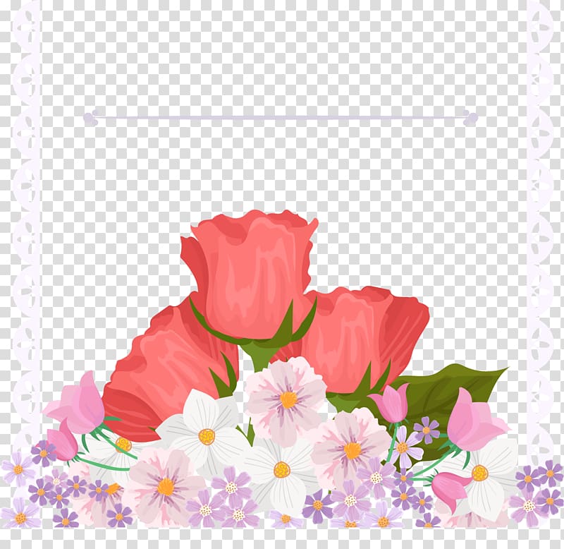 Flower Template Illustration, Handmade Rose Small Daisy Decorative Letter Border transparent background PNG clipart