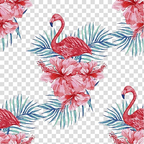 pink flamingo and hibiscus , Flamingo illustration , Flamingo transparent background PNG clipart