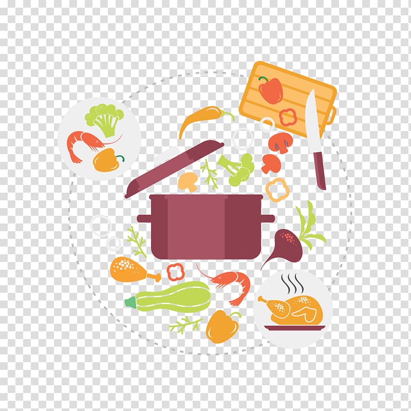 vegetables and cooking pot illustration, Cooking Vegetable Food Icon, creative flat cooking transparent background PNG clipart