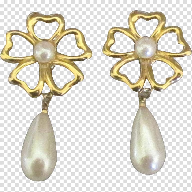 Imitation pearl Earring Body Jewellery 1960s, 1960s Flower Earrings transparent background PNG clipart