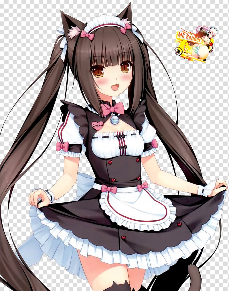 Female anime character wearing black and white dress illustration Nekopara  Cat Vanilla Chocolate Anime maid animals fictional Character png  PNGEgg
