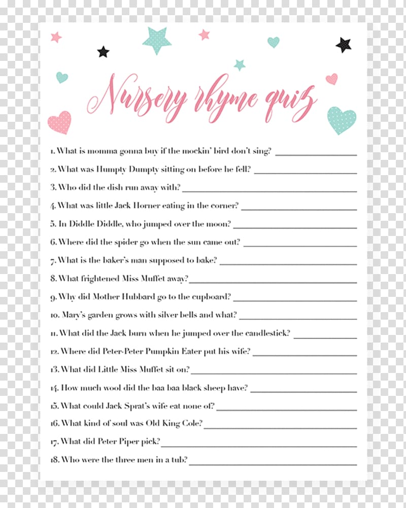 Quiz Nursery rhyme Game Baby shower, baby shower girl, game, text png